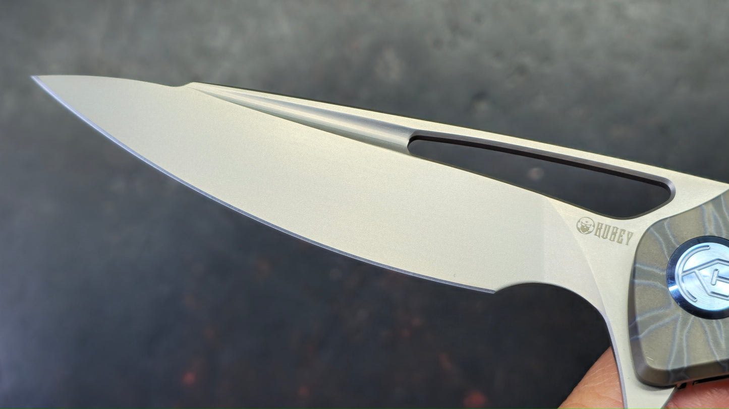 Kubey Veloce Flamed Titanium Handle CPM-S90V Blade