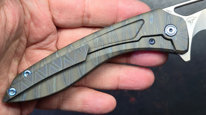 Kubey Veloce Flamed Titanium Handle CPM-S90V Blade