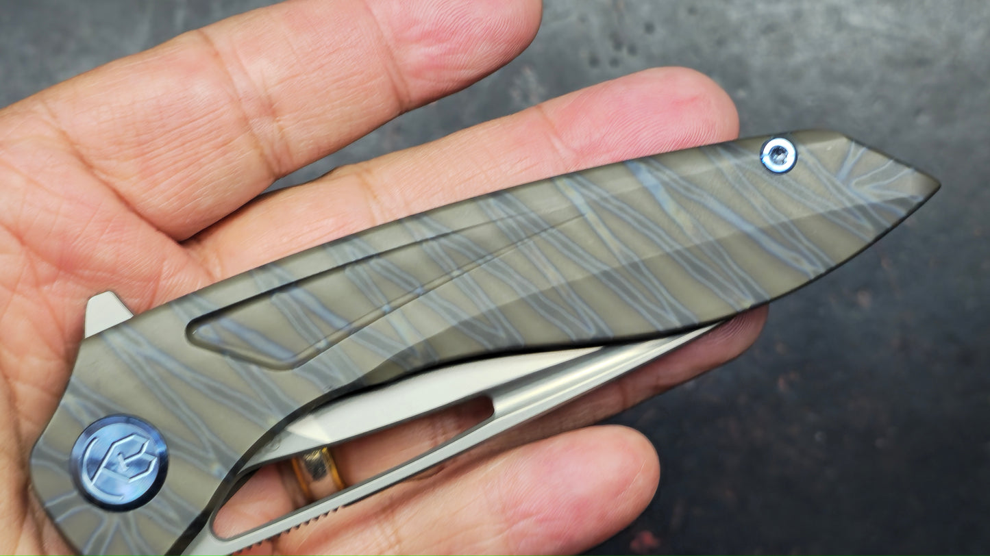 Kubey Veloce Flamed Titanium Handle CPM-S90V Blade
