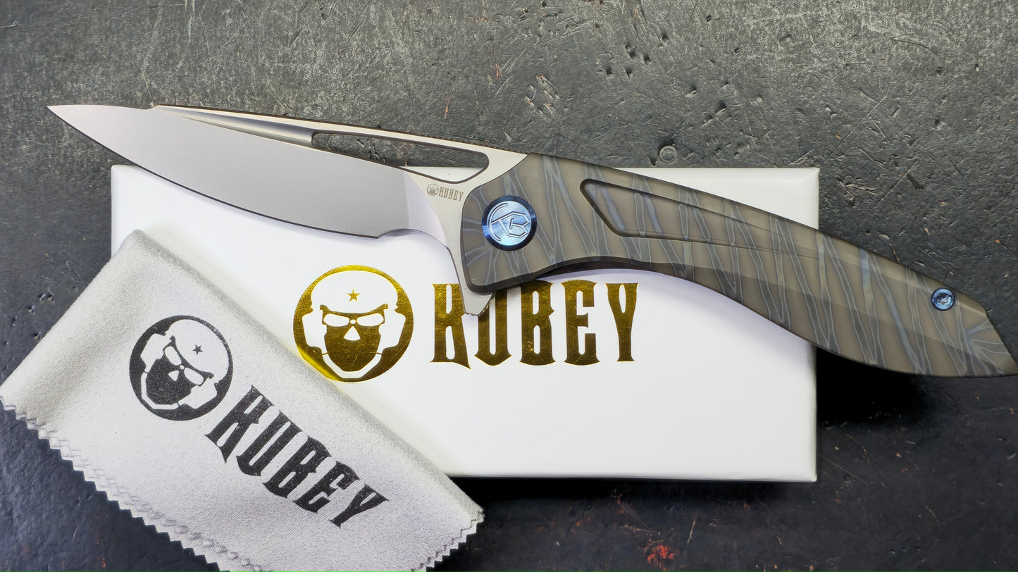Kubey Veloce Flamed Titanium Handle CPM-S90V Blade
