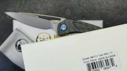 Kubey Veloce Flamed Titanium Handle CPM-S90V Blade