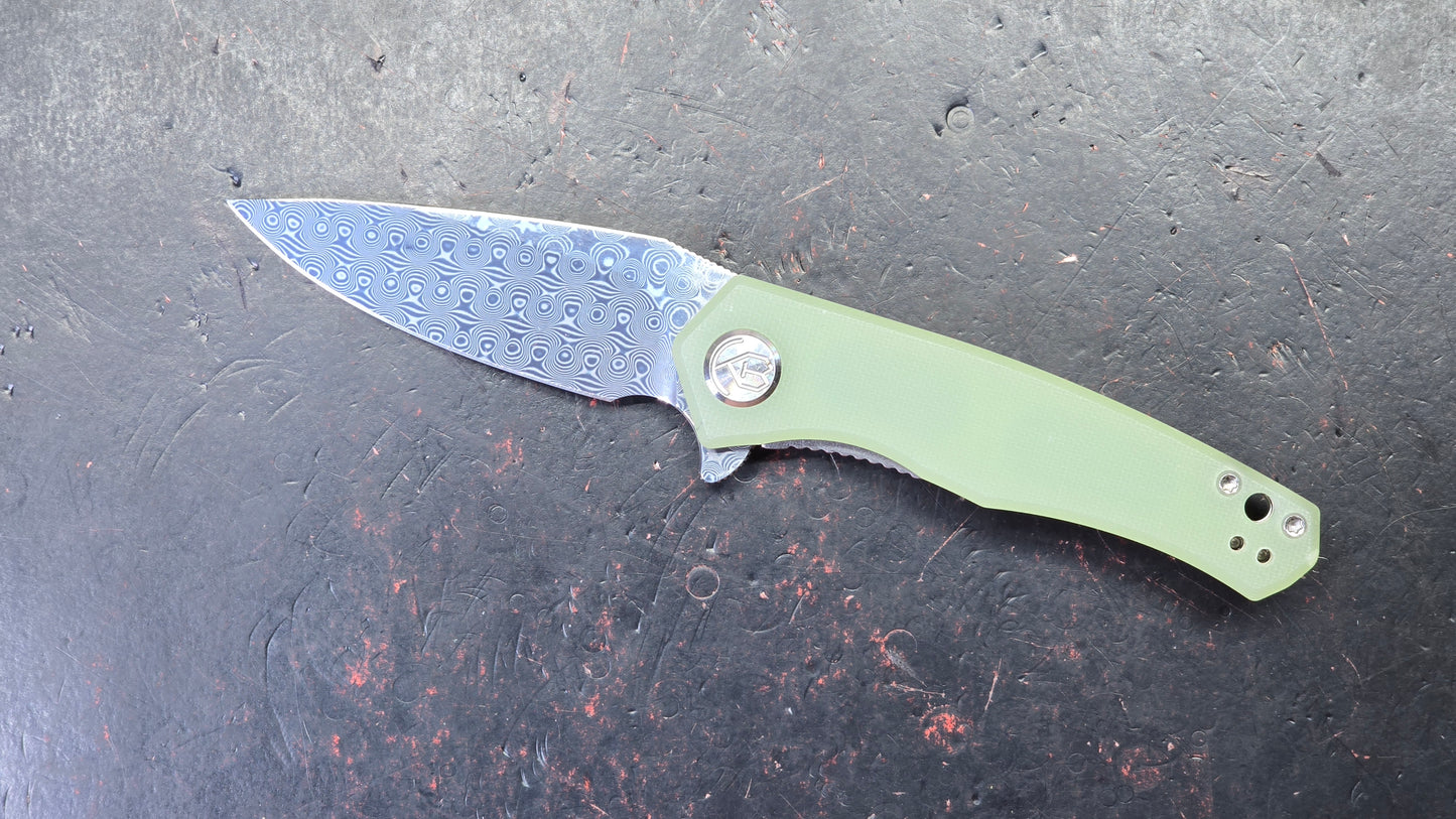 Kubey Cadmus Linerlock G-10 Handle Damascus Blade