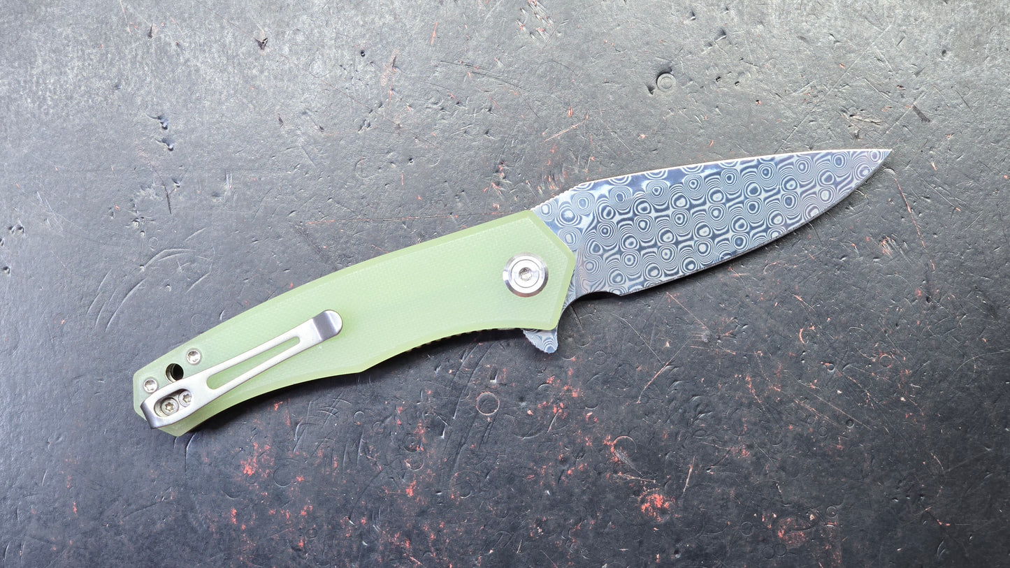 Kubey Cadmus Linerlock G-10 Handle Damascus Blade