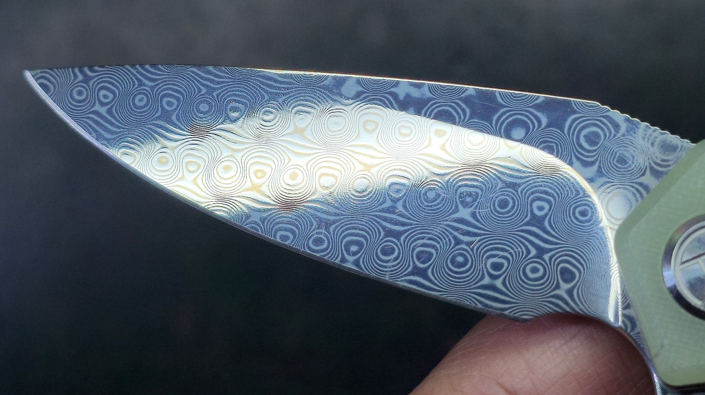 Kubey Cadmus Linerlock G-10 Handle Damascus Blade