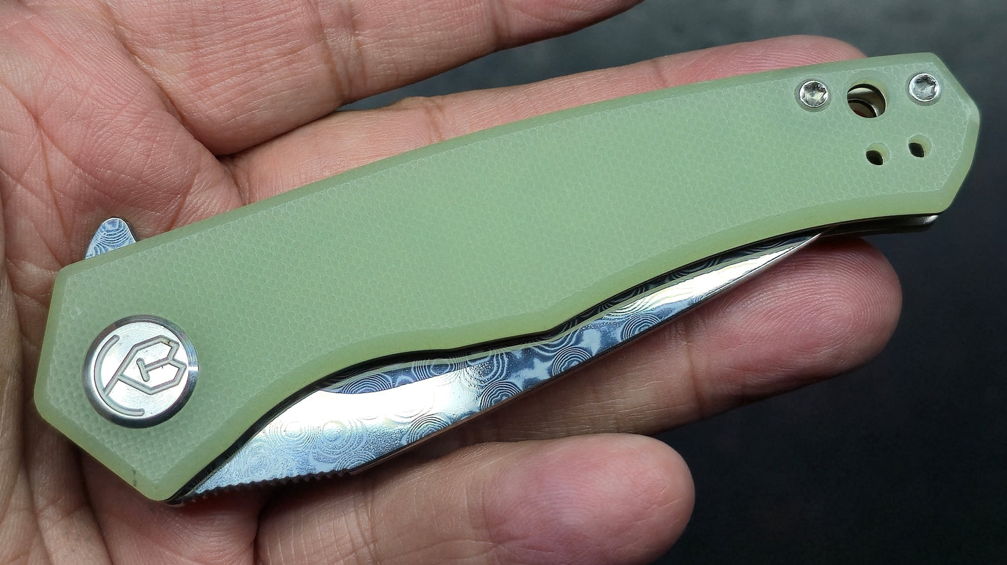 Kubey Cadmus Linerlock G-10 Handle Damascus Blade