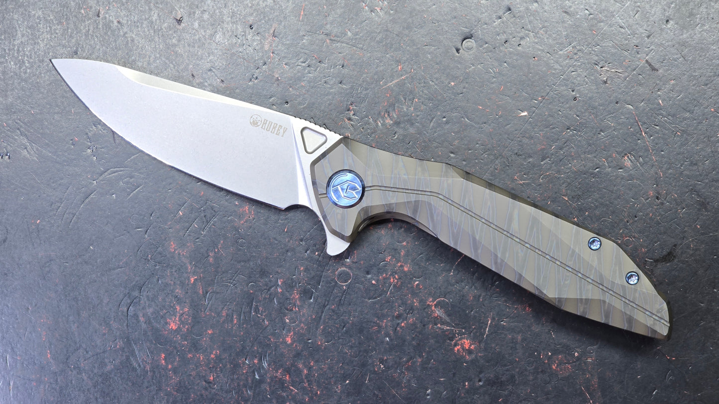 Kubey Nova Folding Knife Black Flame Titanium Handle 14C28N