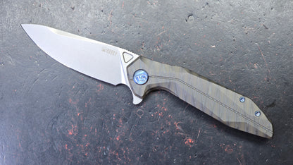 Kubey Nova Folding Knife Black Flame Titanium Handle 14C28N