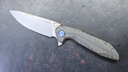 Kubey Nova Folding Knife Black Flame Titanium Handle 14C28N