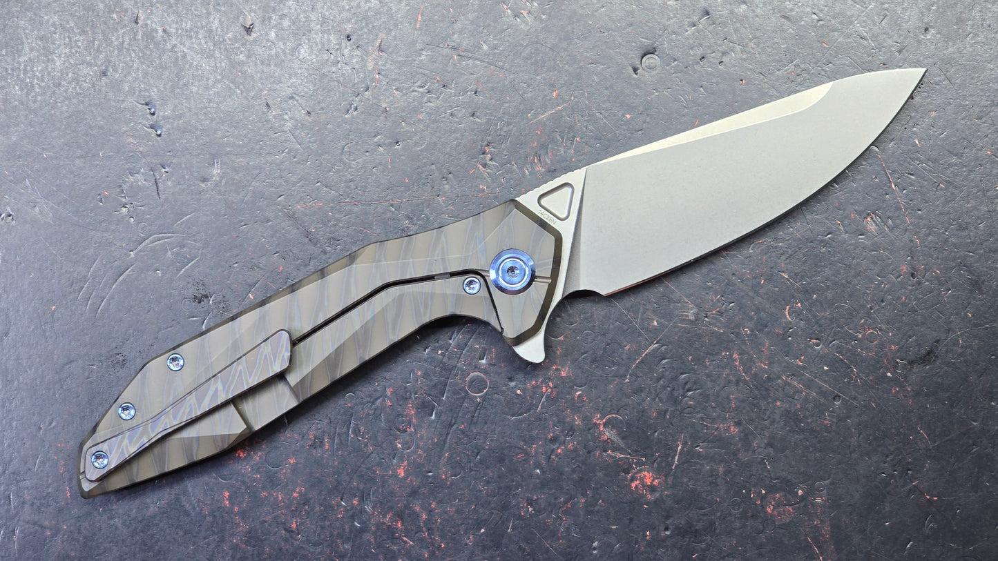 Kubey Nova Folding Knife Black Flame Titanium Handle 14C28N