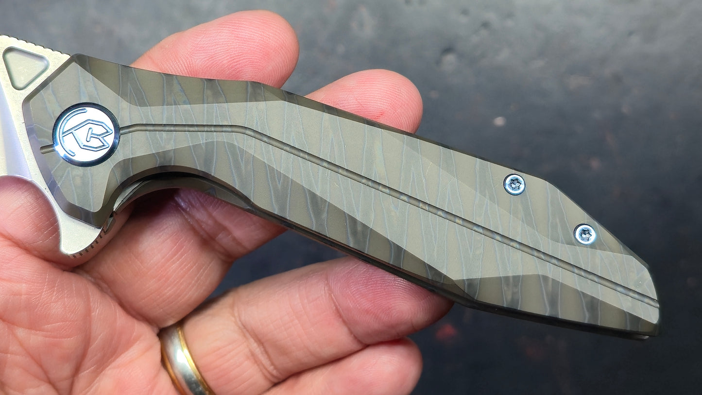 Kubey Nova Folding Knife Black Flame Titanium Handle 14C28N