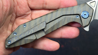 Kubey Nova Folding Knife Black Flame Titanium Handle 14C28N