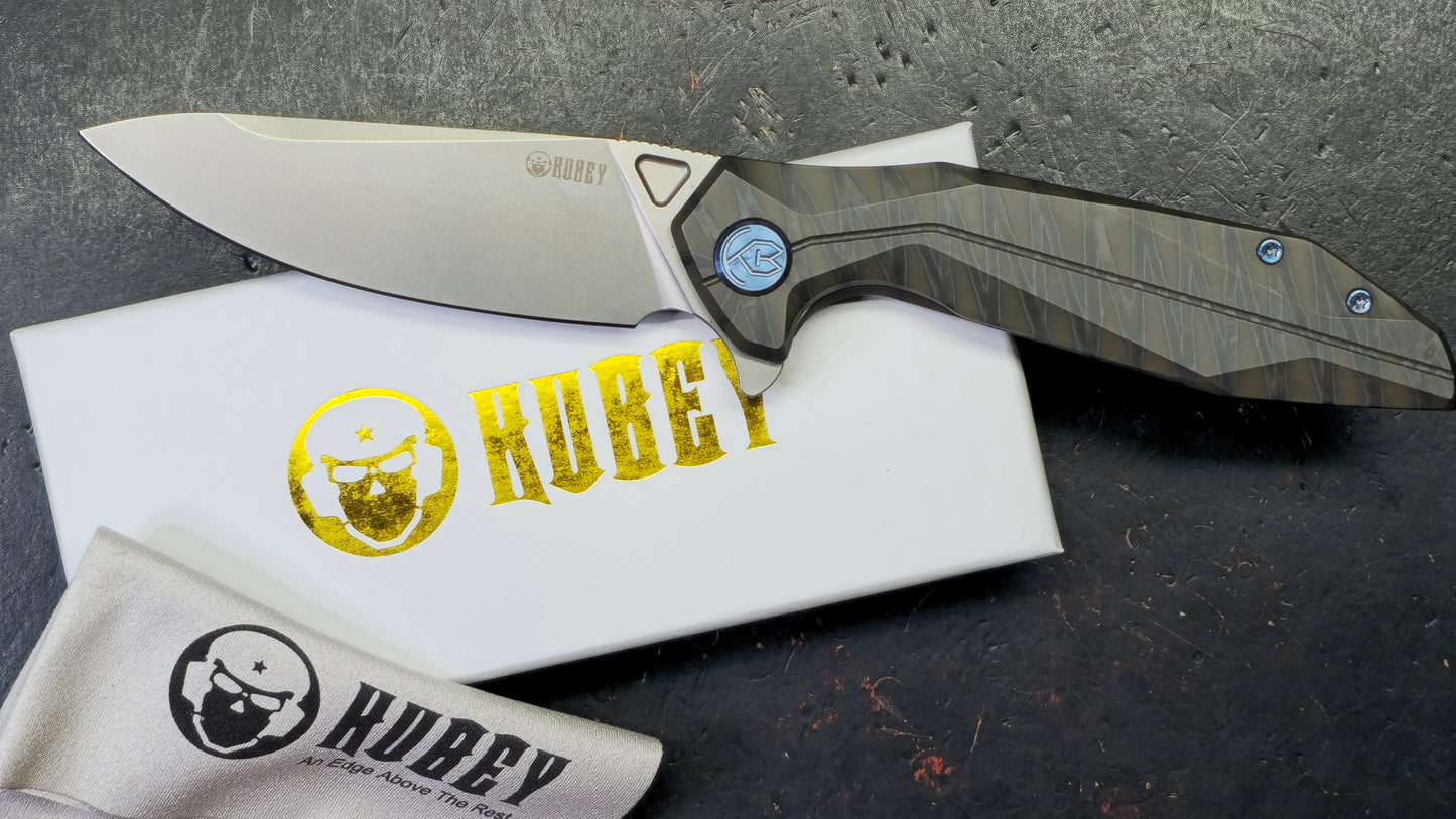 Kubey Nova Folding Knife Black Flame Titanium Handle 14C28N