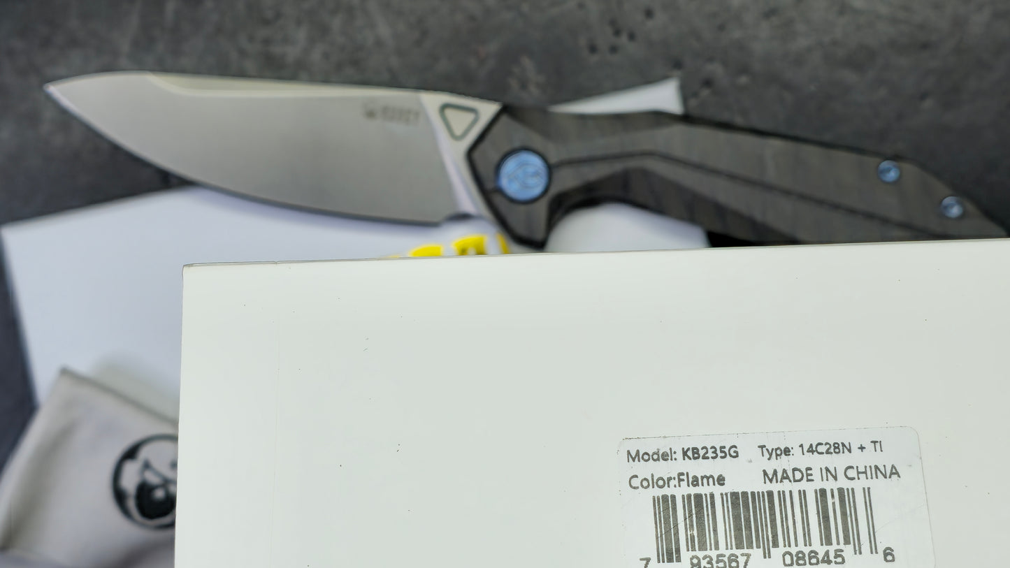 Kubey Nova Folding Knife Black Flame Titanium Handle 14C28N