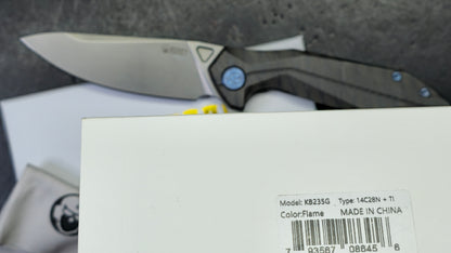 Kubey Nova Folding Knife Black Flame Titanium Handle 14C28N