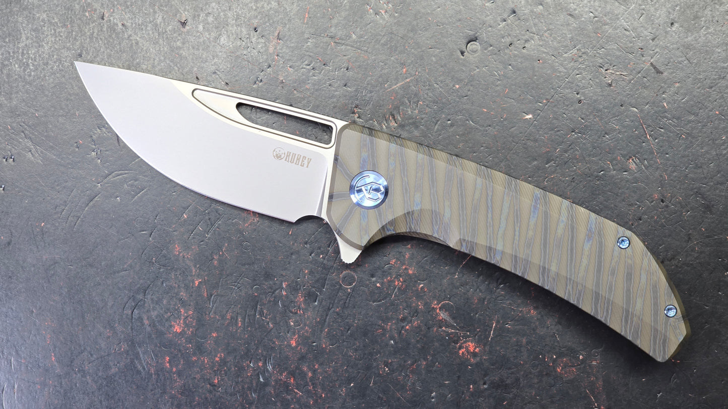 Kubey Hyperion Frame Lock Folding Knife Flame Titanium Handle S35VN