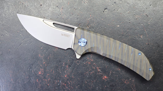 Kubey Hyperion Frame Lock Folding Knife Flame Titanium Handle S35VN