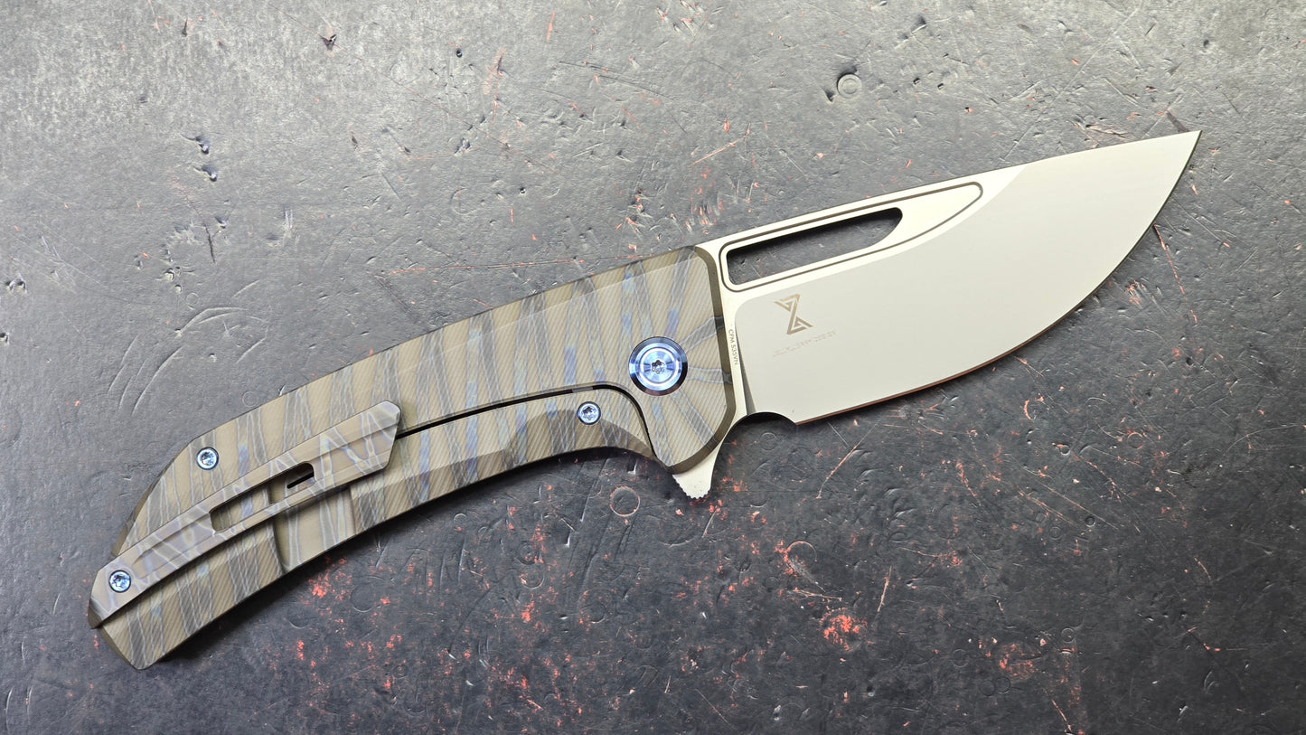 Kubey Hyperion Frame Lock Folding Knife Flame Titanium Handle S35VN