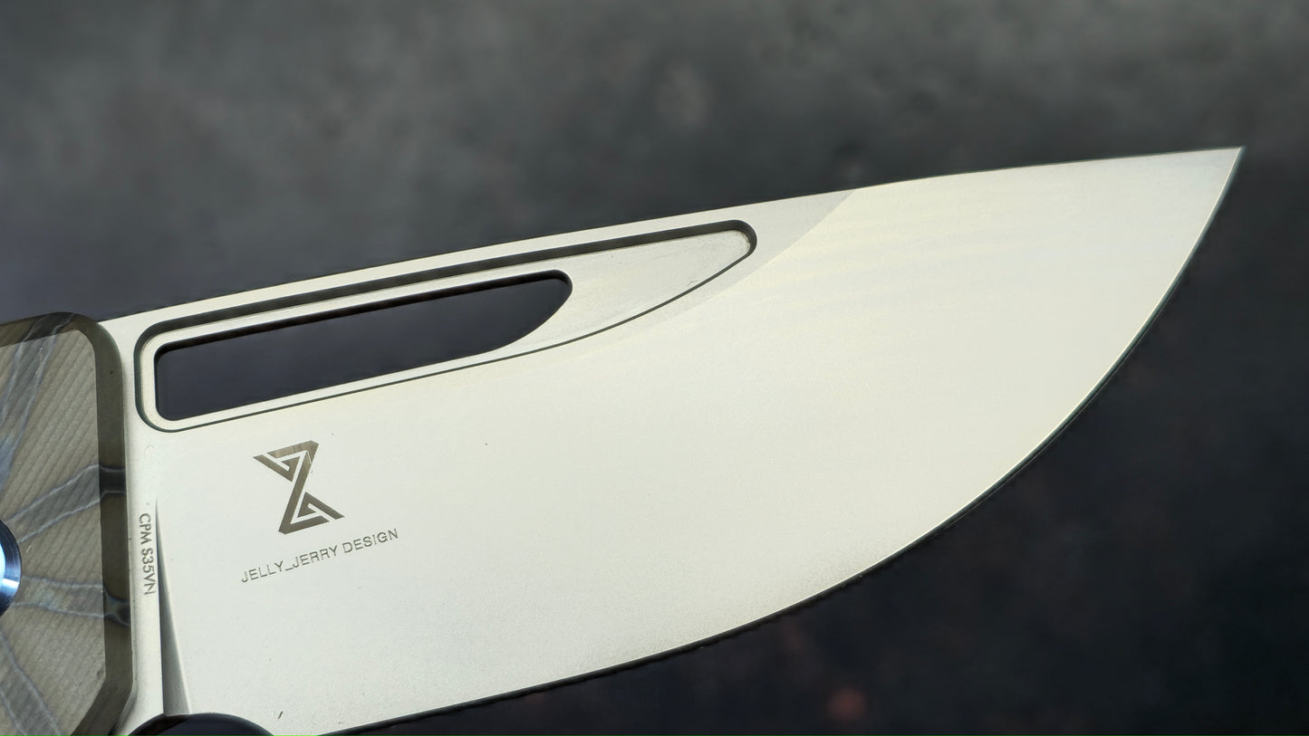 Kubey Hyperion Frame Lock Folding Knife Flame Titanium Handle S35VN