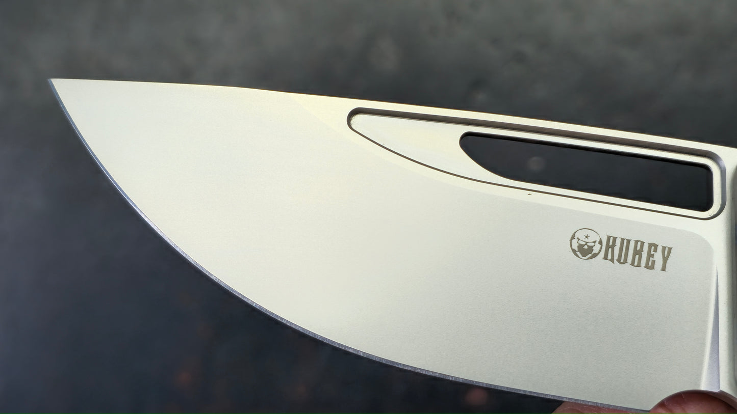 Kubey Hyperion Frame Lock Folding Knife Flame Titanium Handle S35VN