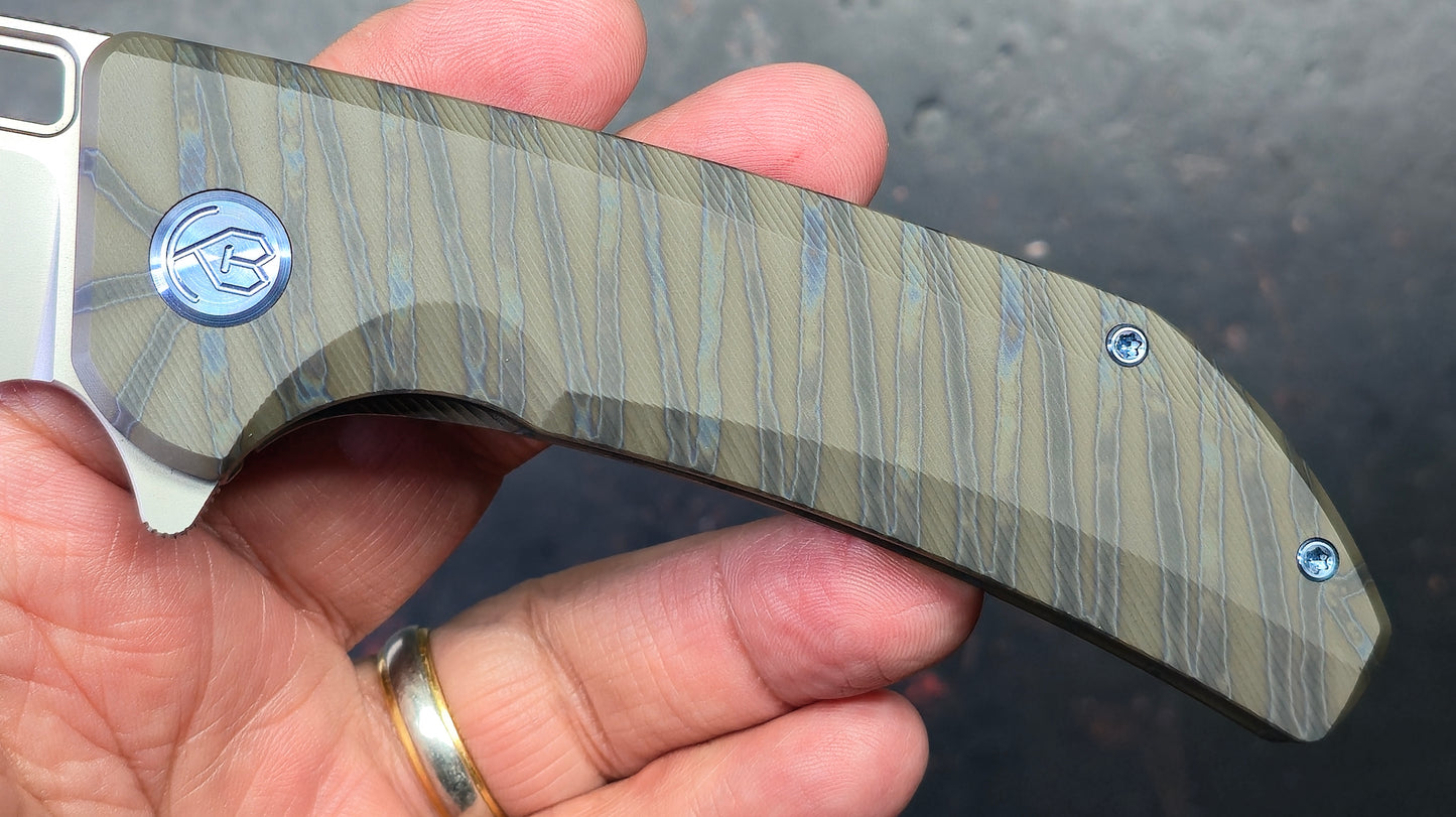 Kubey Hyperion Frame Lock Folding Knife Flame Titanium Handle S35VN