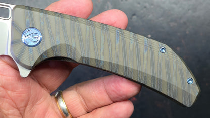 Kubey Hyperion Frame Lock Folding Knife Flame Titanium Handle S35VN