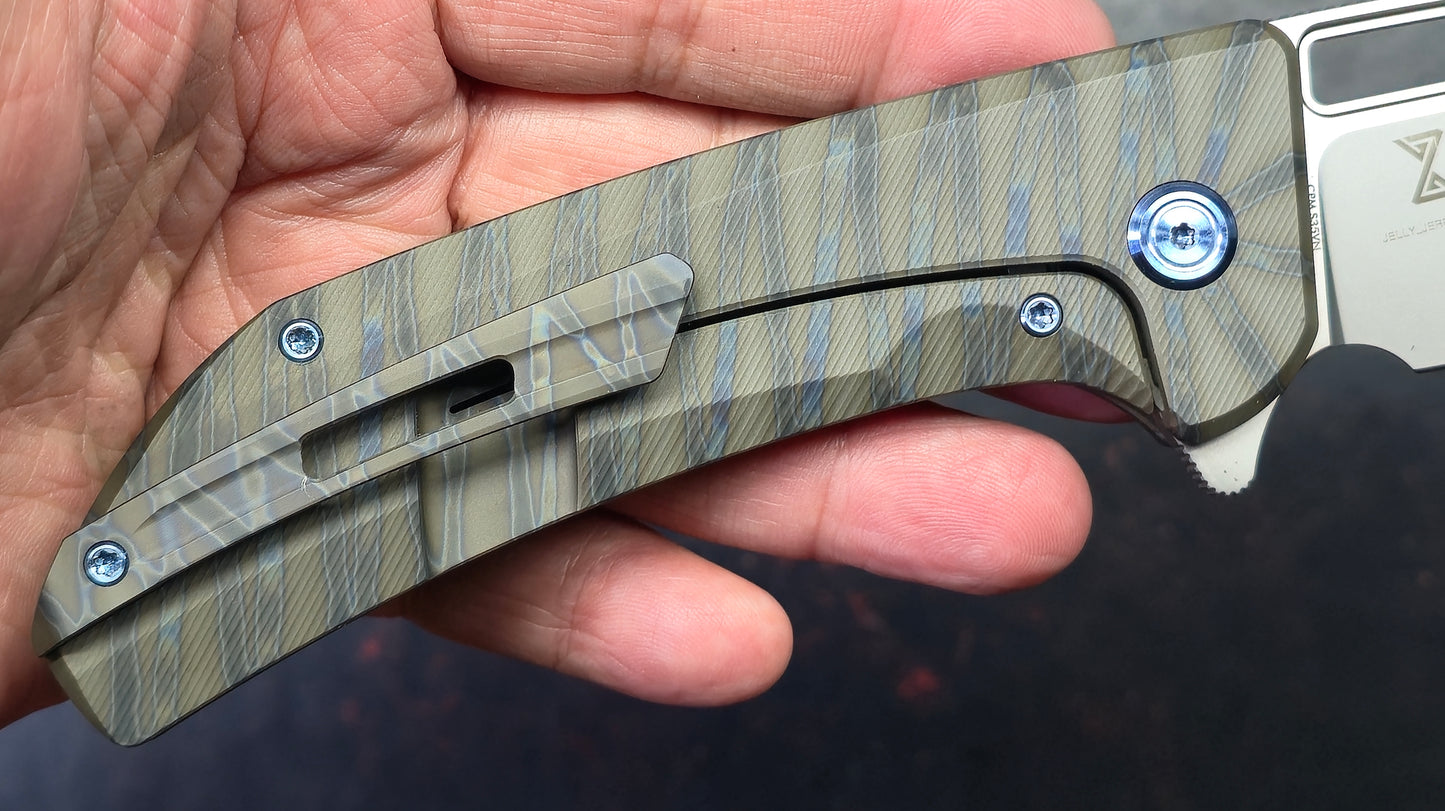 Kubey Hyperion Frame Lock Folding Knife Flame Titanium Handle S35VN