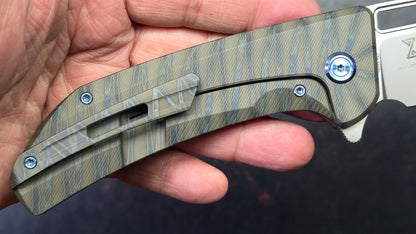 Kubey Hyperion Frame Lock Folding Knife Flame Titanium Handle S35VN