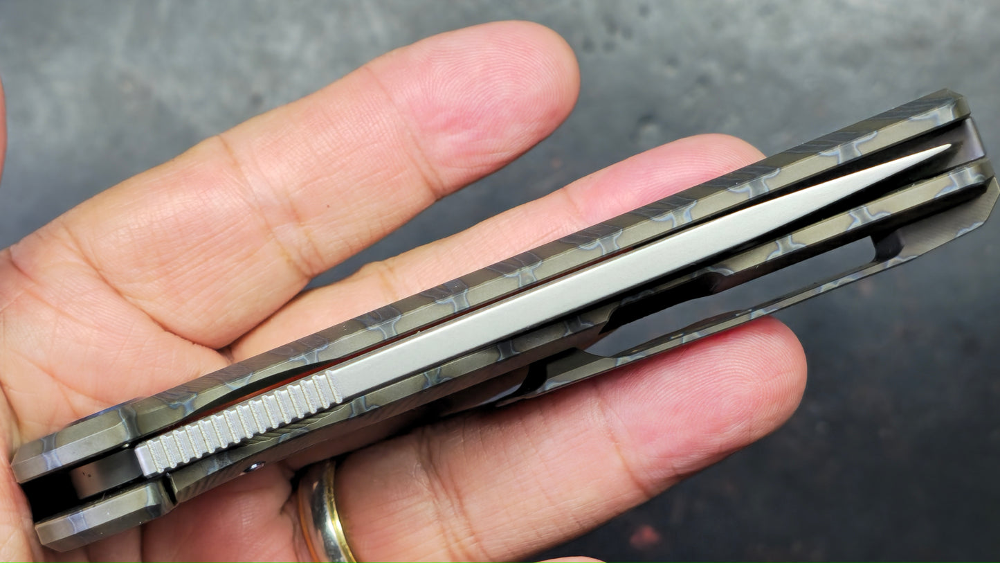 Kubey Hyperion Frame Lock Folding Knife Flame Titanium Handle S35VN