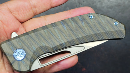 Kubey Hyperion Frame Lock Folding Knife Flame Titanium Handle S35VN