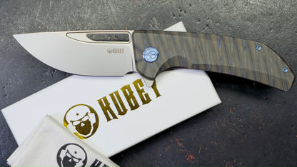 Kubey Hyperion Frame Lock Folding Knife Flame Titanium Handle S35VN