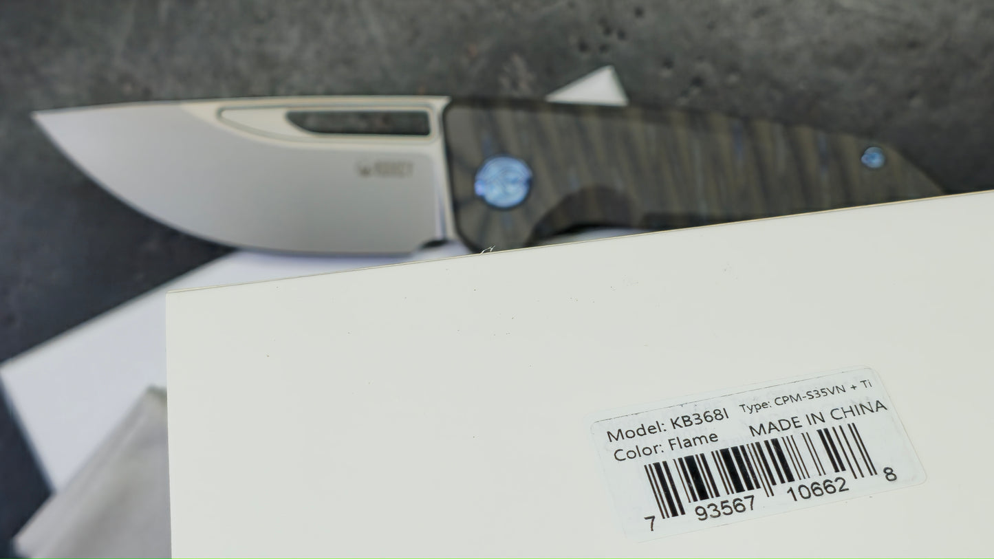 Kubey Hyperion Frame Lock Folding Knife Flame Titanium Handle S35VN