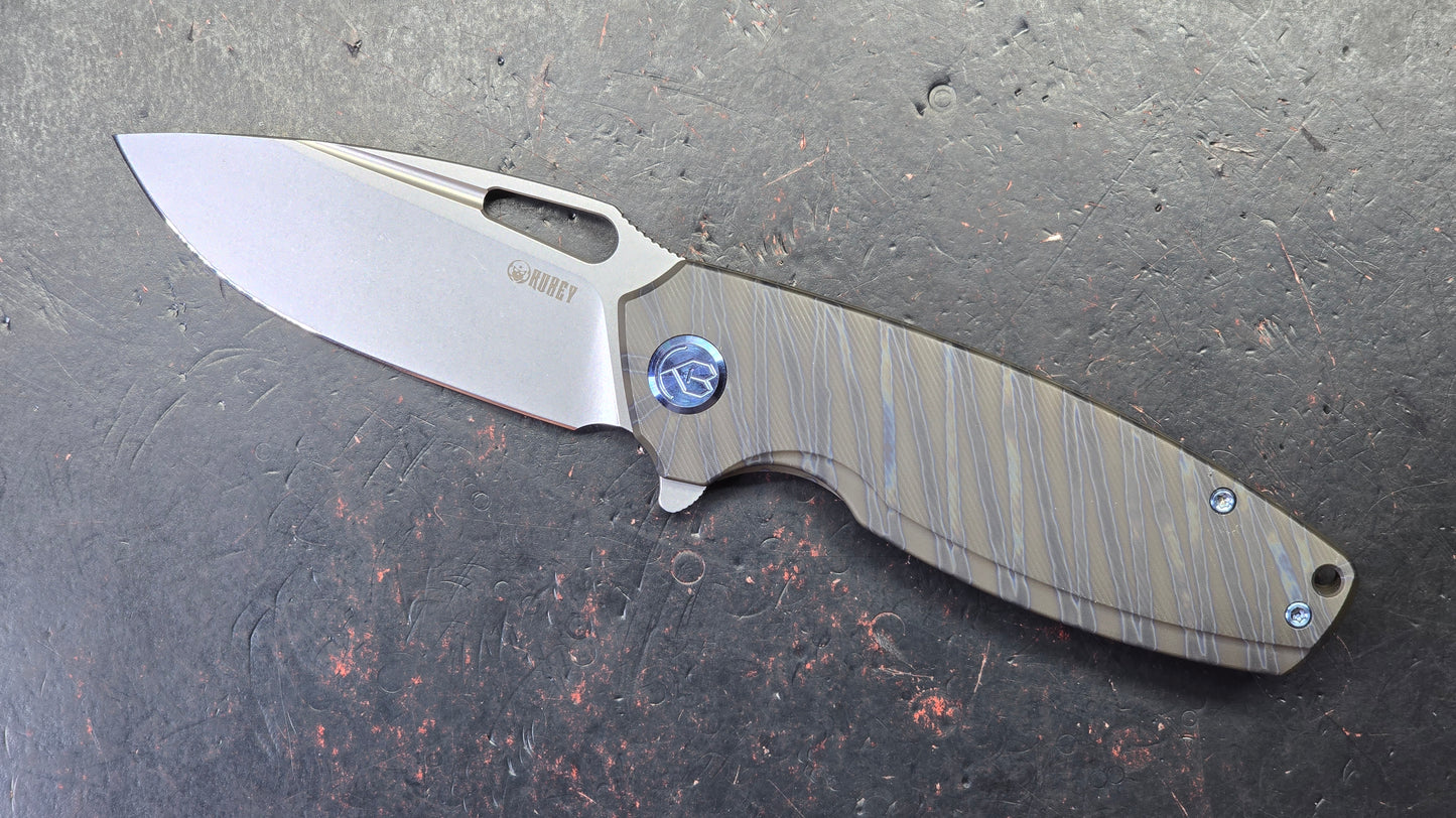 Kubey Tityus Stripe Titanium Handle 14c28n Blade