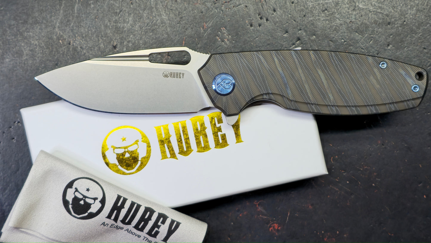 Kubey Tityus Stripe Titanium Handle 14c28n Blade