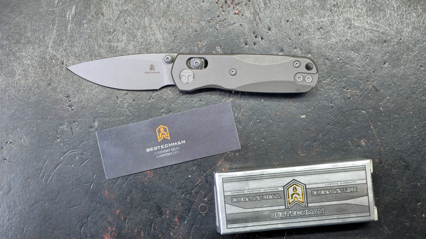 Bestechman Sprite Folding Knife Dark Bead Blast Stonewash Titanium Handle M390