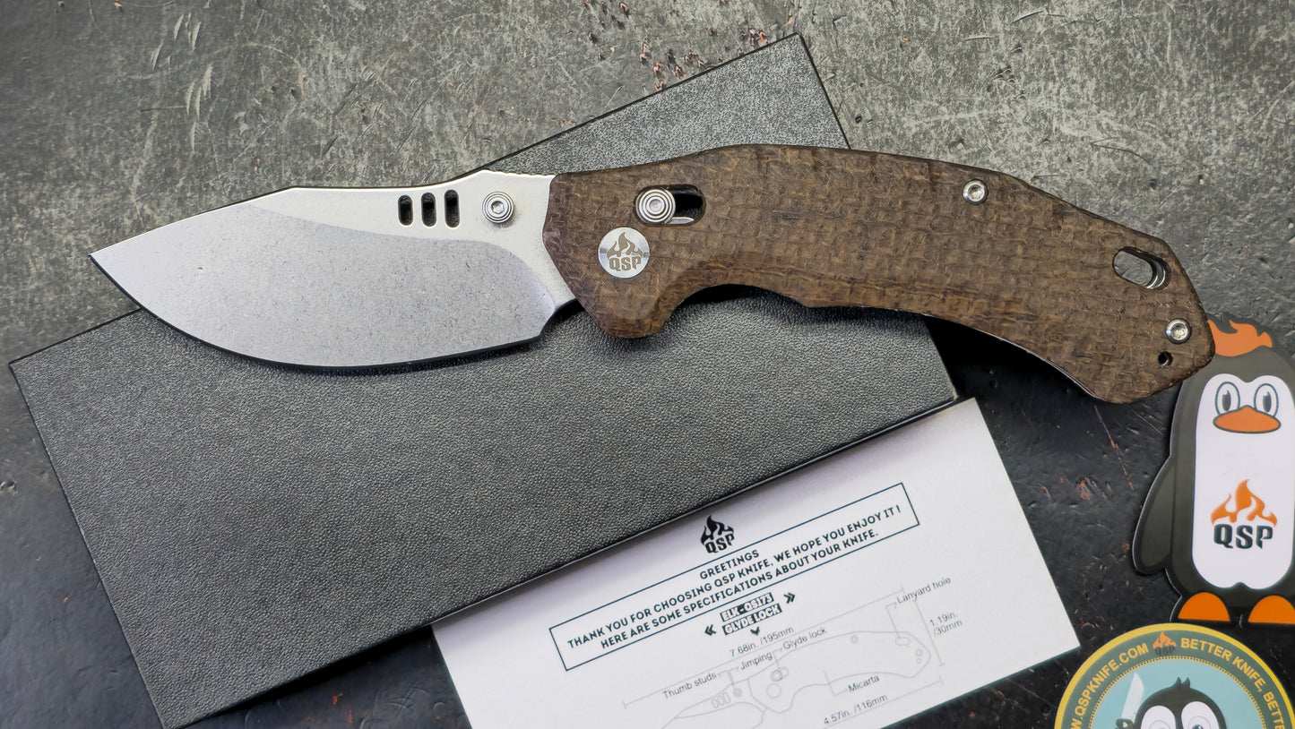 QSP Elk Glow Brown Micarta Handle 14C28N Blade
