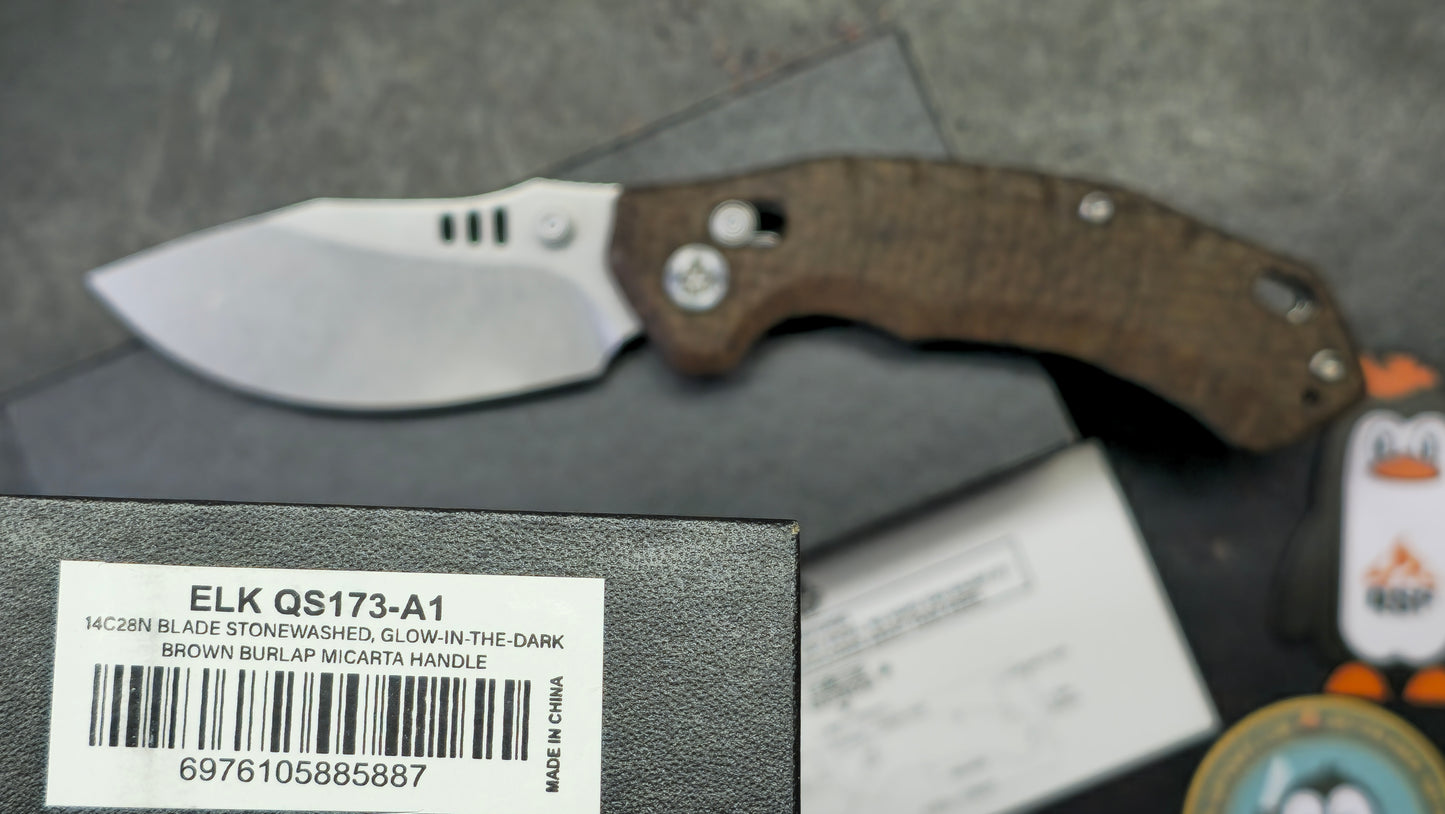 QSP Elk Glow Brown Micarta Handle 14C28N Blade