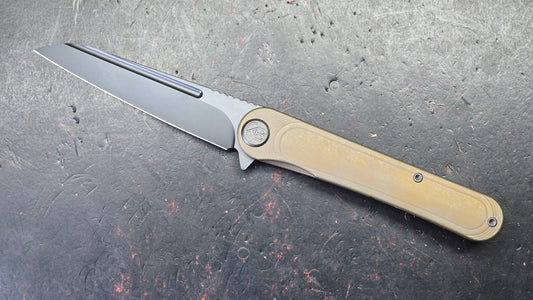 Kubey Dandy Bronze Ti Handle 3.94" Blackwash S90V Blade
