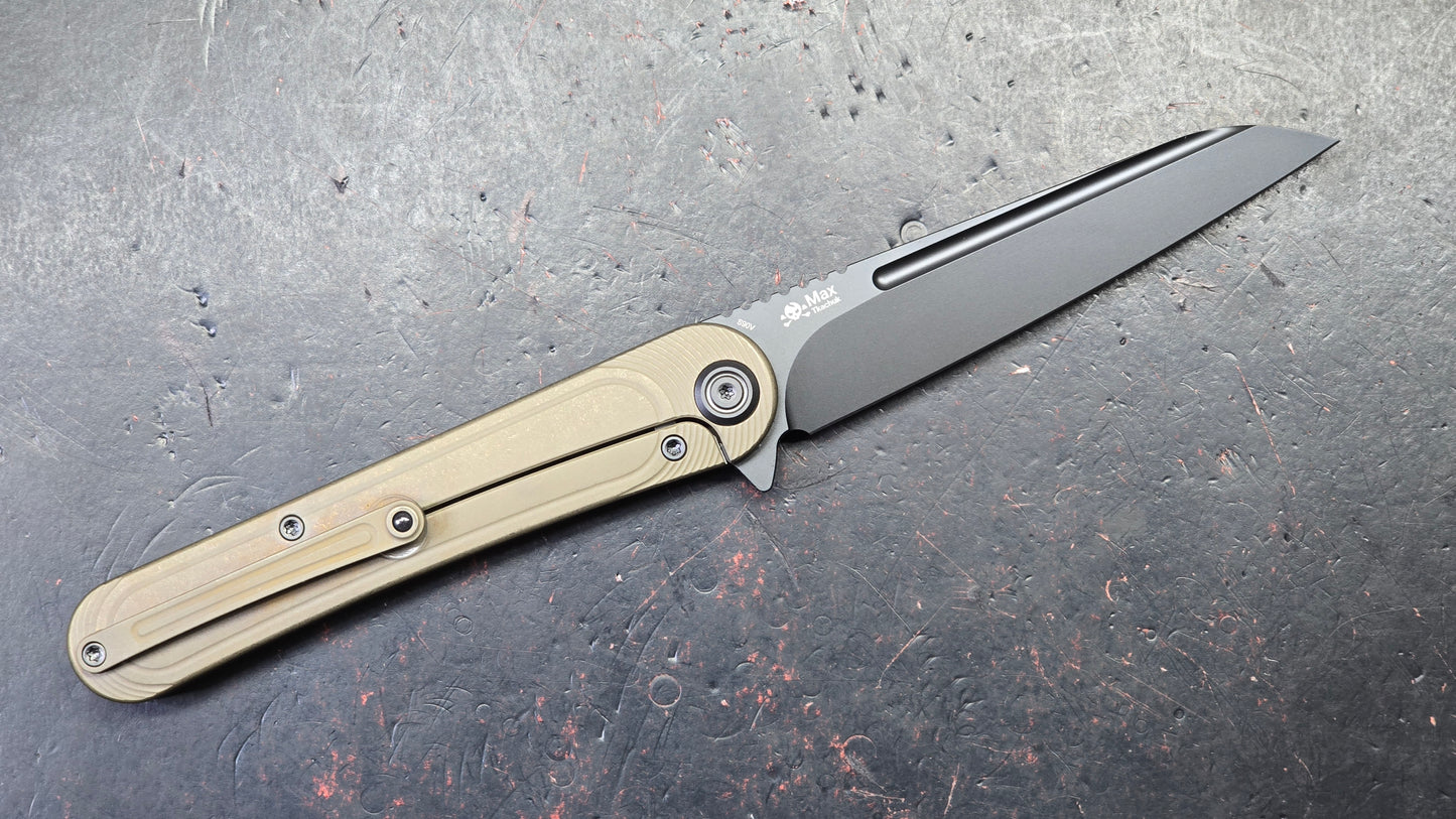 Kubey Dandy Bronze Ti Handle 3.94" Blackwash S90V Blade