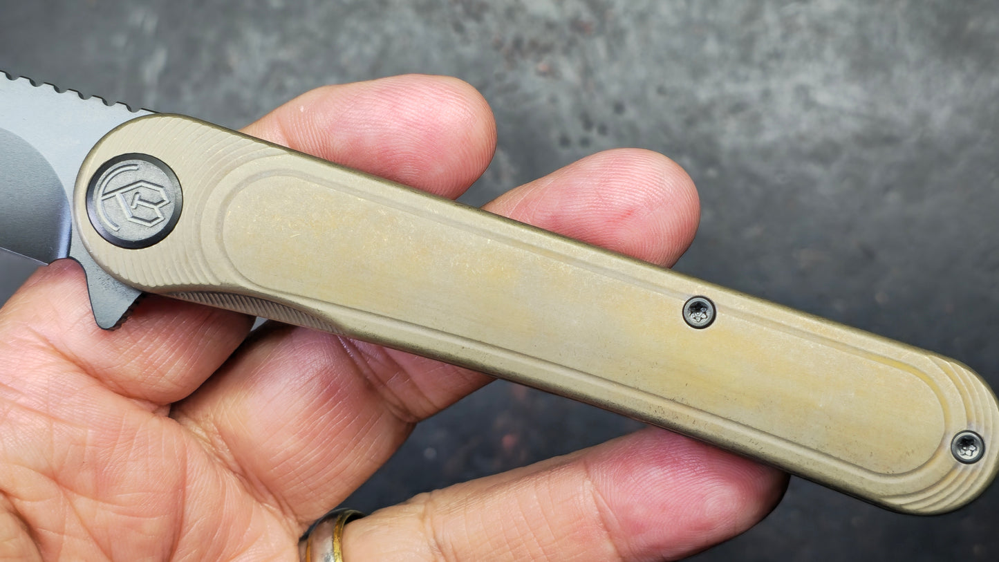 Kubey Dandy Bronze Ti Handle 3.94" Blackwash S90V Blade