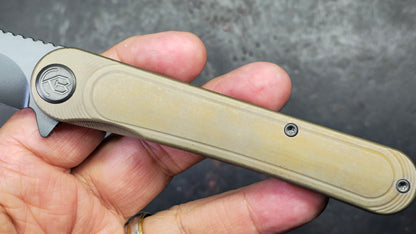Kubey Dandy Bronze Ti Handle 3.94" Blackwash S90V Blade