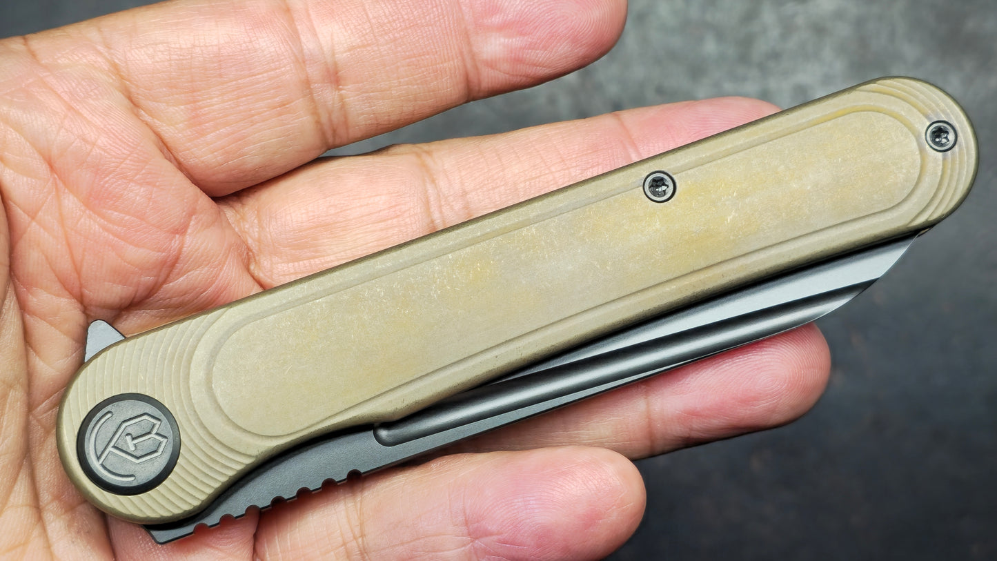 Kubey Dandy Bronze Ti Handle 3.94" Blackwash S90V Blade