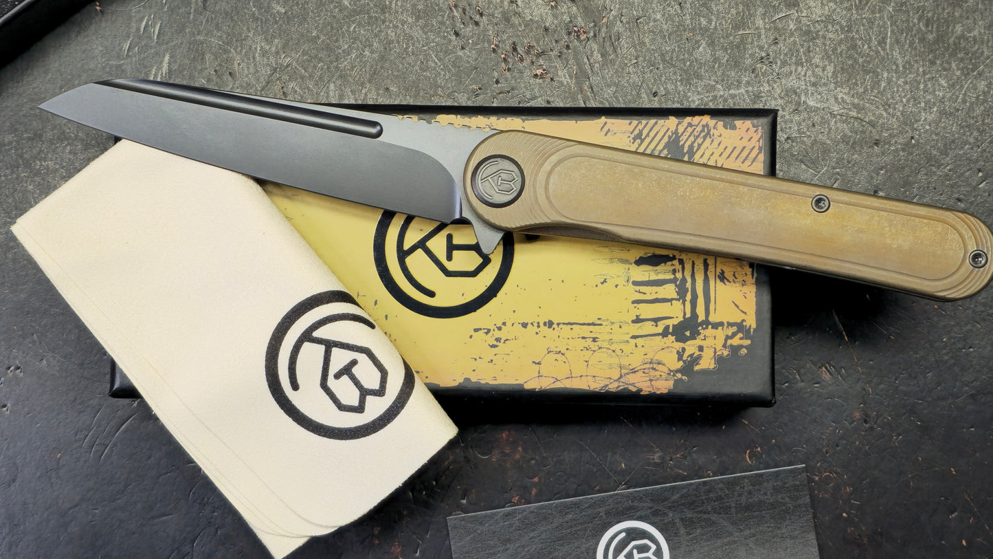 Kubey Dandy Bronze Ti Handle 3.94" Blackwash S90V Blade