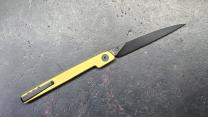 CJRB Lanky Gold Titanium Handle S90V Wharncliffe Black PVD Finish Blade