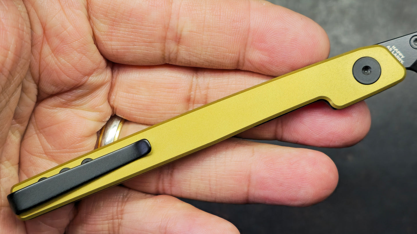 CJRB Lanky Gold Titanium Handle S90V Wharncliffe Black PVD Finish Blade
