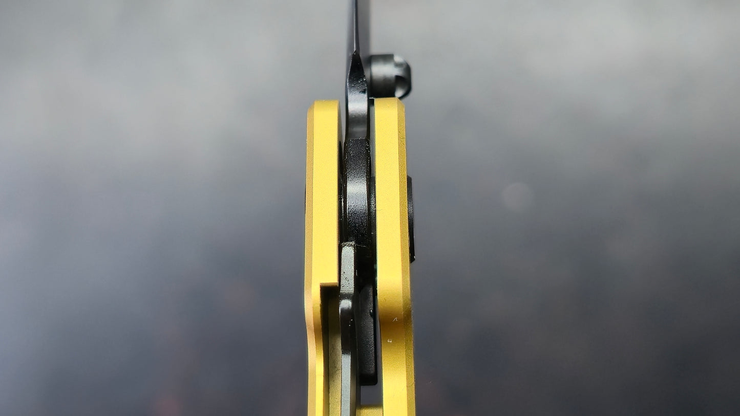 CJRB Lanky Gold Titanium Handle S90V Wharncliffe Black PVD Finish Blade