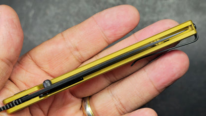 CJRB Lanky Gold Titanium Handle S90V Wharncliffe Black PVD Finish Blade