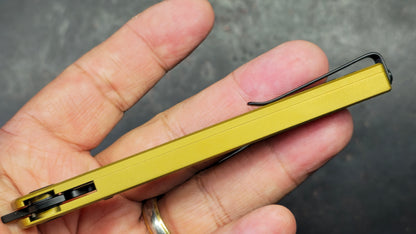CJRB Lanky Gold Titanium Handle S90V Wharncliffe Black PVD Finish Blade