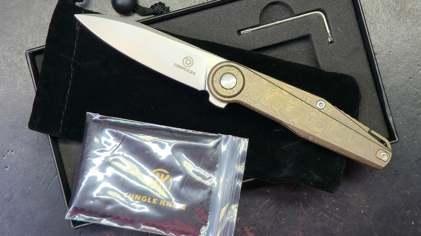 Defcon Pivot Button Lock Bronze Titanium Handle M390 Blade