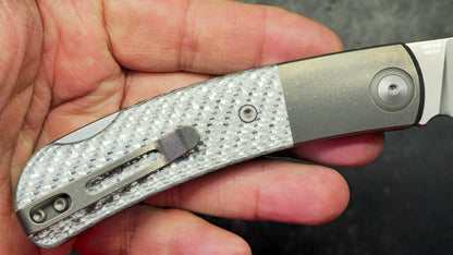 Maxace Beetle 2 Titanium & Silver Twill Carbon Fiber Handle M398 Blade