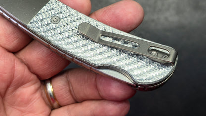 Maxace Beetle 2 Titanium & Silver Twill Carbon Fiber Handle M398 Blade
